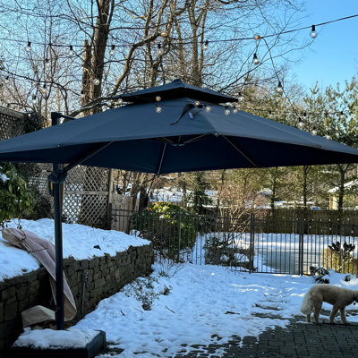11' Square Cantilever Umbrella with Base and Soft 12 Colours Changing Light for Umbrella
