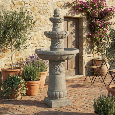 Fontaine à DEL à 3 niveaux pour décoration de jardin, fontaines de jardin et chutes d'eau extérieures de 52 po de hauteur, grande fontaine à bulles en cascade avec pompe