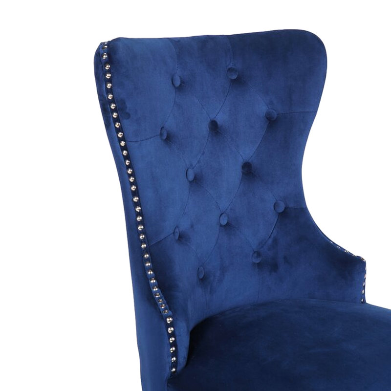 Chaise rembourrée en velours bleu, pieds en acier inoxydable, dossier à boutons, pour fauteuil principal avec coutures allongées
