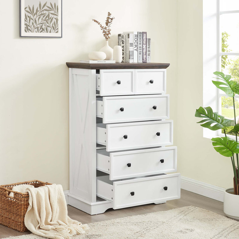 Commode haute 6 tiroirs Gigliola, Blanc