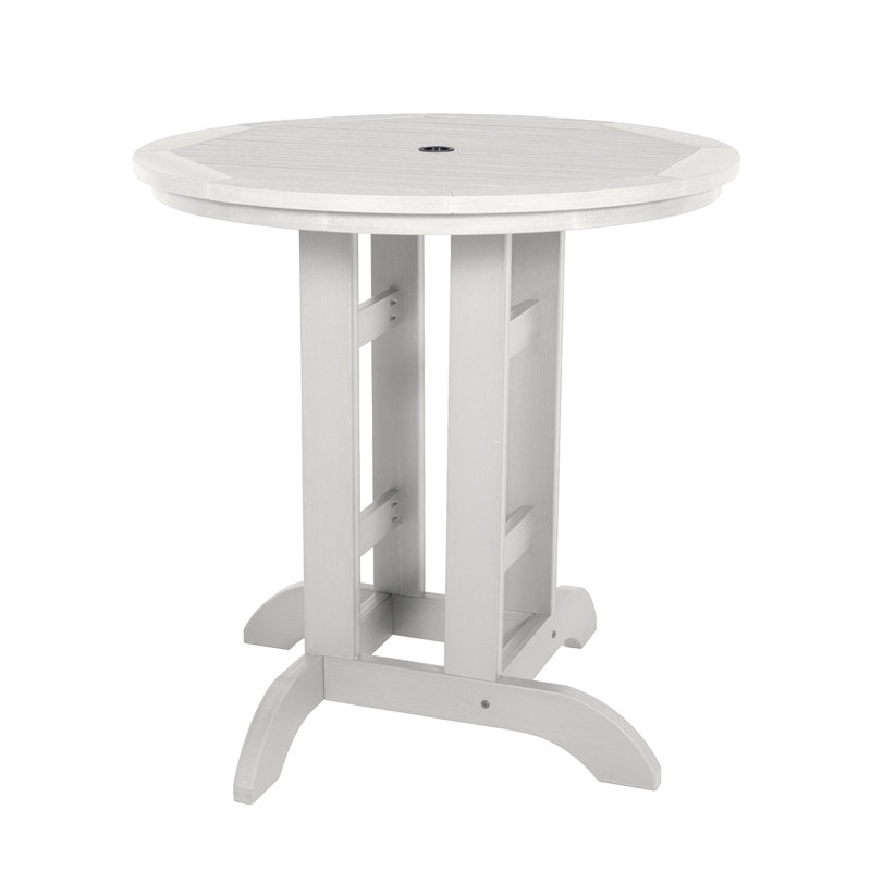 Table de salle à manger d'extérieur ronde avec trou pour parasol Tion, Blanc, H 36 po x L 36 po x l 36 po