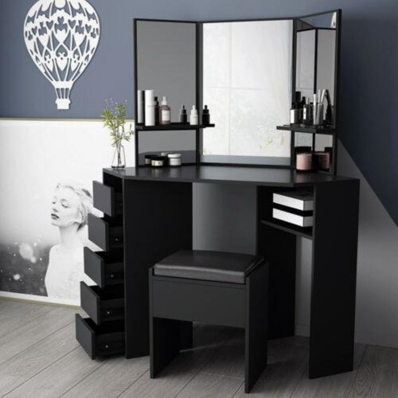 Denno Dressing Table with Mirror, Black