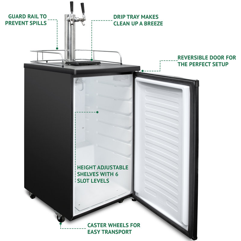 Black Stainless Steel Dual Tap Freestanding Kegerator with Adjustable Temperature