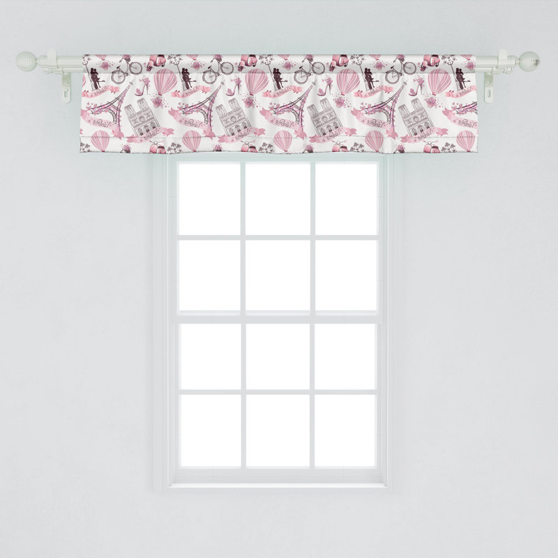 Ambesonne Tour Eiffel, ensemble de 2 cantonnières Paris lune de miel rose pâle / blanc, L 42 po x L 12 po