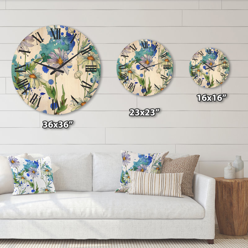 Horloge murale Daisies with Leaves II, Grand