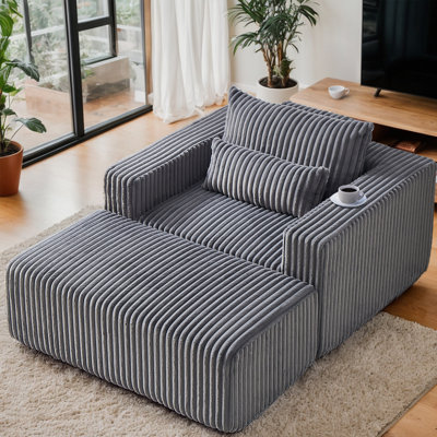 55'' Wide Corduroy Sofa With Moveable Ottoman and 3 Pillows