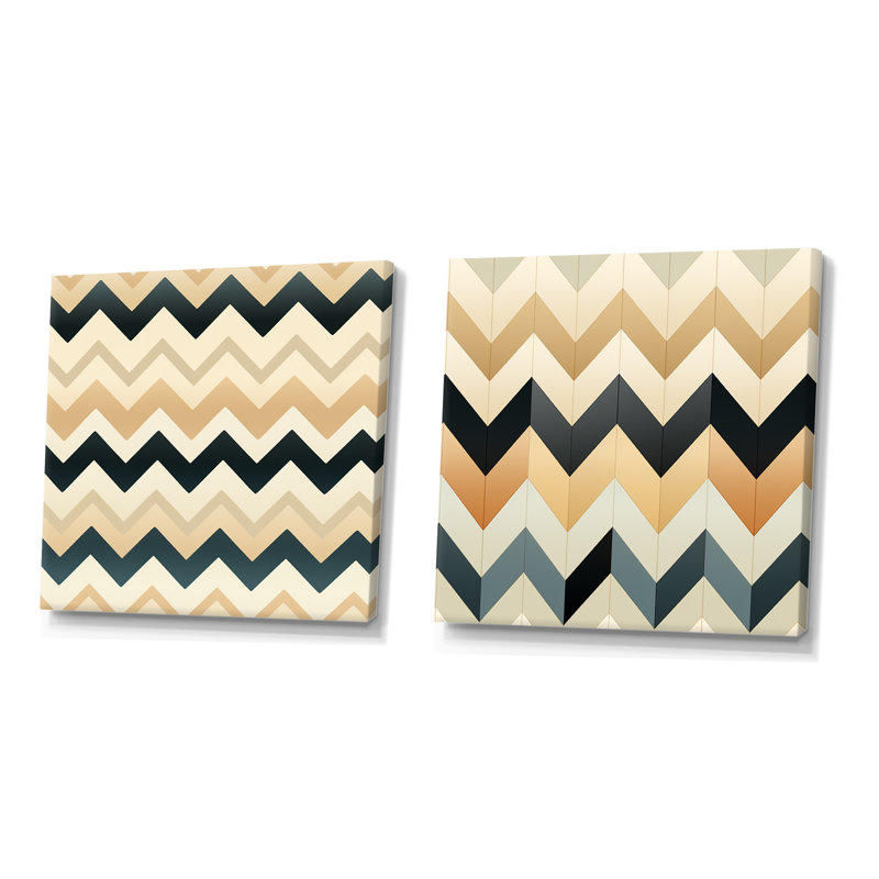 Ivoire Boho Accents Chevron II - Ensemble de 2 décorations murales formes abstraites, Toile tendue