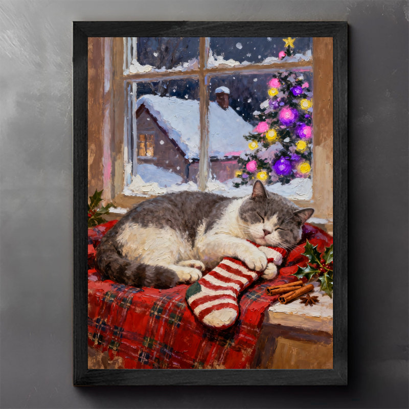 Reproduction d'art de chat rétro noir encadré noir, H 37 po x l 25 po