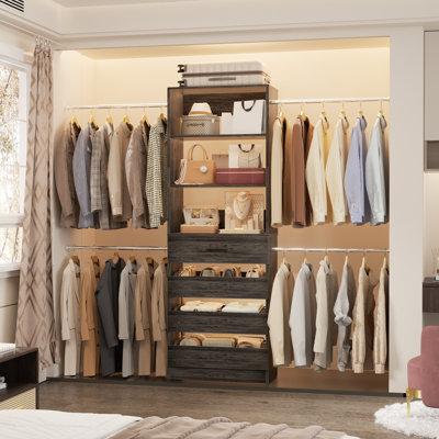 Seward 4-9Ft Closet Organizer with 4 Wooden Drawers And 4 Rods