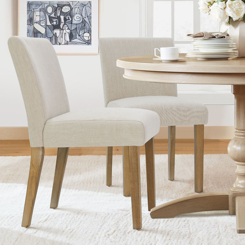 18.5'' Seat Height Linen Upholstered Solid Wood Dining Chair, Beige