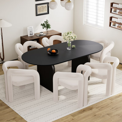 70” Modern Oval Dining Table Set With Velevt Chairs