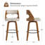 Tabouret de bar pivotant de style Mid-Century 28,9 po avec siège en similicuir et dossier courbé en bois de noyer-405359580