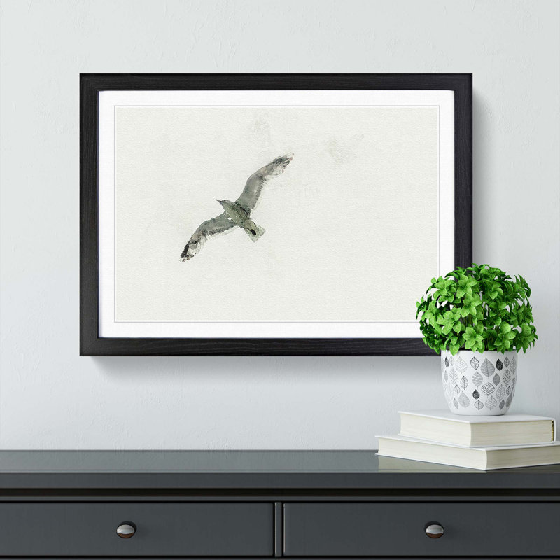 Flying Seagull in Abstract - Framed Print, 40cm H x 60cm W x 2cm D, Black