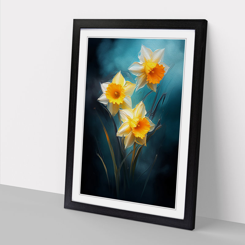 XYZ-FRM-V1223-481 Daffodil Flower Romanticism - Single Picture Frame Print on Wood, Black, 34cm H x 25cm W x 2cm D