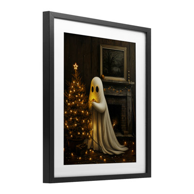 Christmas Ghost Hanging Lights Framed Print Under Glass, design by Arlington Prints