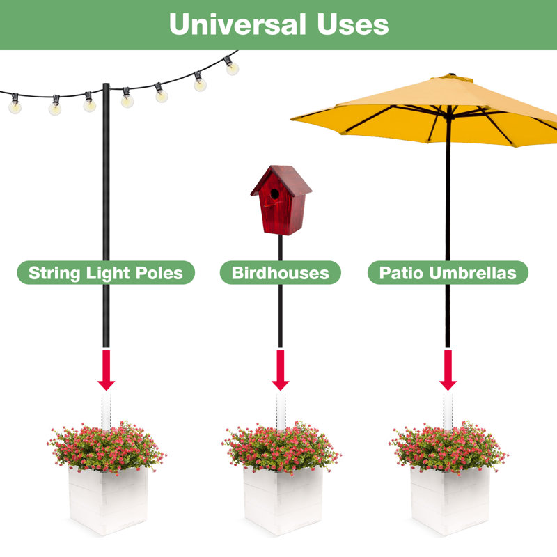 Union Rustic Ilerioluwa Wooden Planter Box with String Light Pole Insert, Classic Stacked Panel Design, Weather-Resistant Finish, Wood Planter Boxes Outdoor, Wooden Planters with Integrated Drainage