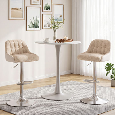 Upgraded Adjustable Swivel Bar Stools  -  Faux Leather & Fabric Upholstered Counter Height Stools with Chrome Base for Kitchen Island, Bar