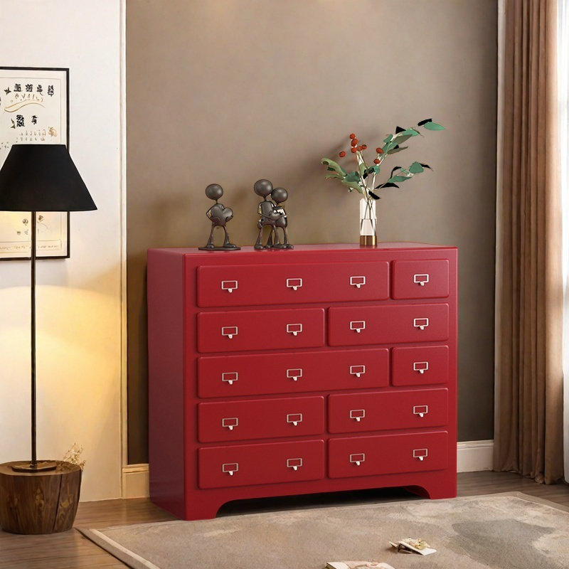 Ten-Drawer Entryway Cabinet, Red