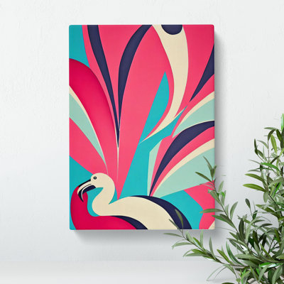 Flamingo In Abstract No.2 - Wrapped Canvas