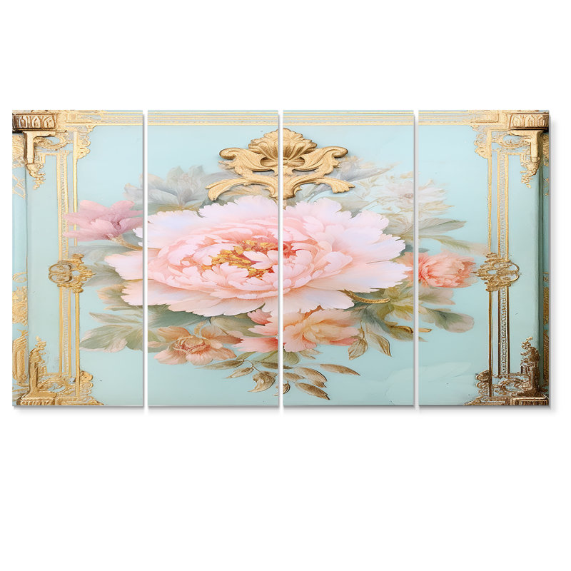 Baer - pivoine, art mural 4 pièces, H 28 po x l 48 po