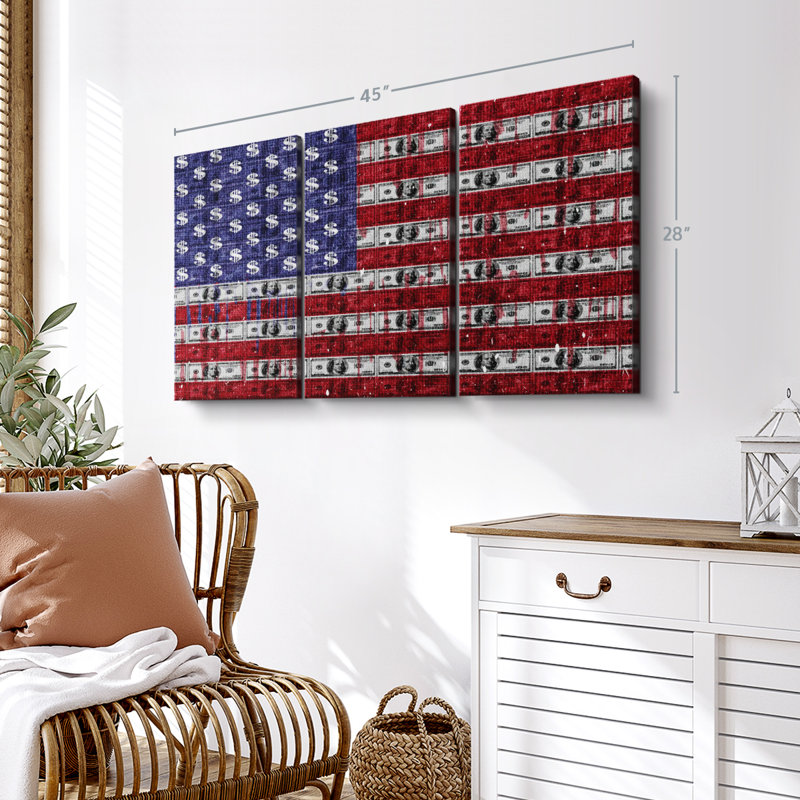 Drapeau «USA Flag Dollars Canvas Print» sur, H 28 po x l 45 po x P 1,25 po