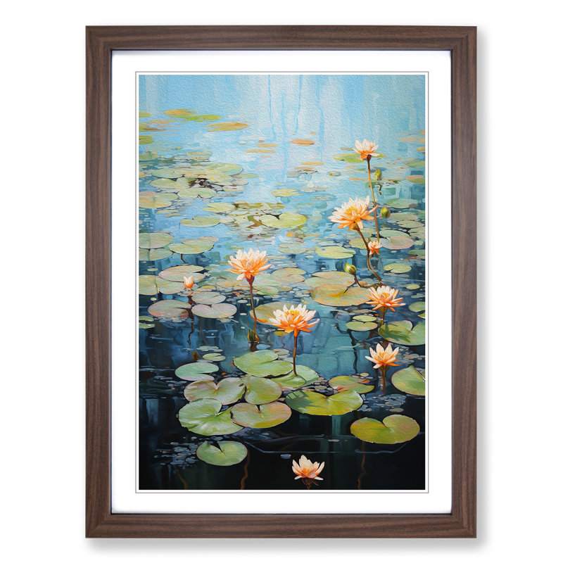 XYZ-FRM-V1223-5219 Pond Action Painting 1 Piece Single Picture Frame Wall Art, 46cm H x 34cm W x 2cm D, Walnut