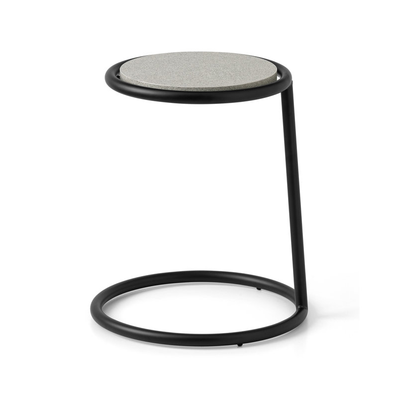 Kangoo Round End Table with Wooden Top, Matt Black, 16.38" H x 14.25" W x 14.25" D