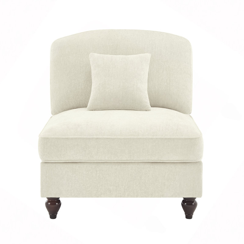 Canapé sans accoudoirs en chenille avec 1 coussin, Beige Chenille, Beige