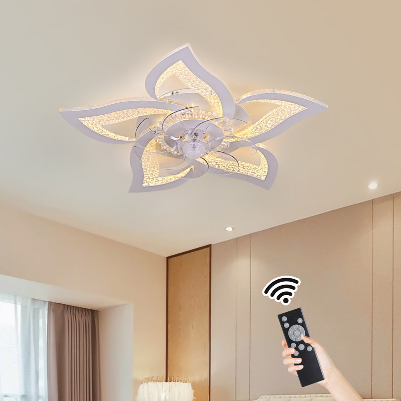 Ventilateur de plafond encastré à intensité variable à 7 pales avec lumière DEL et télécommande Izzabella, Bulle blanche