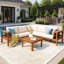 Ensemble de canapé d'extérieur en forme de L en bois d'acacia durable avec accoudoirs en maille tissée et coussins confortables pour terrasse
