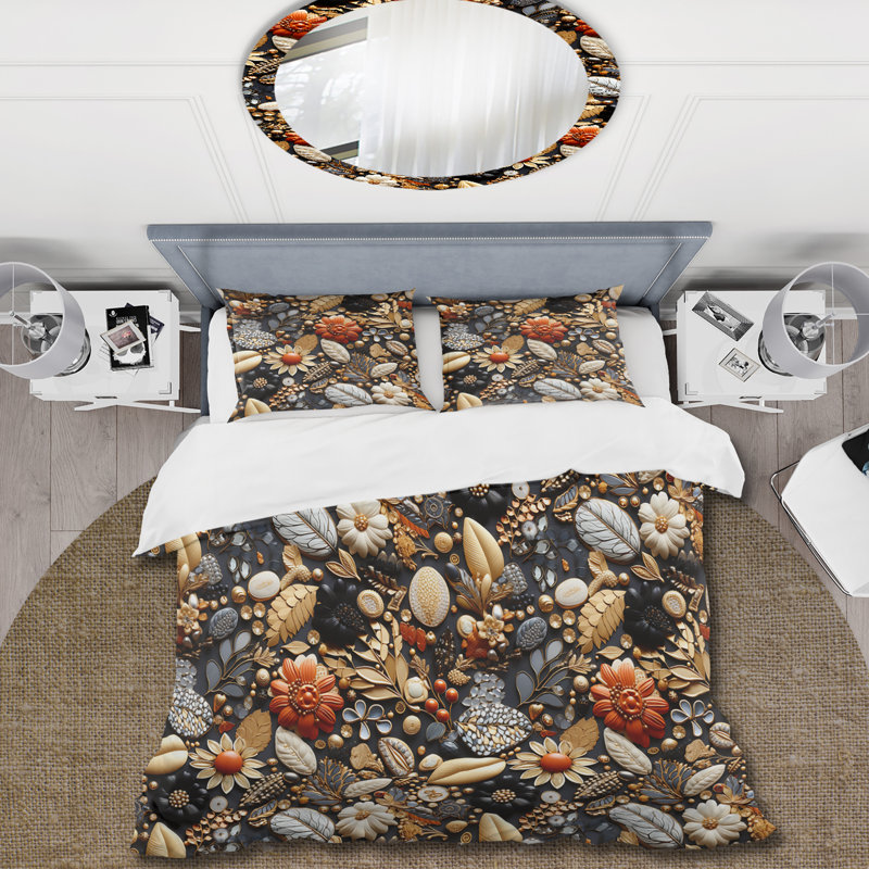 Ensemble de housse de couette Black Jewerly Boho Chic I, Housse de couette pour grand lit et 2 taies décor