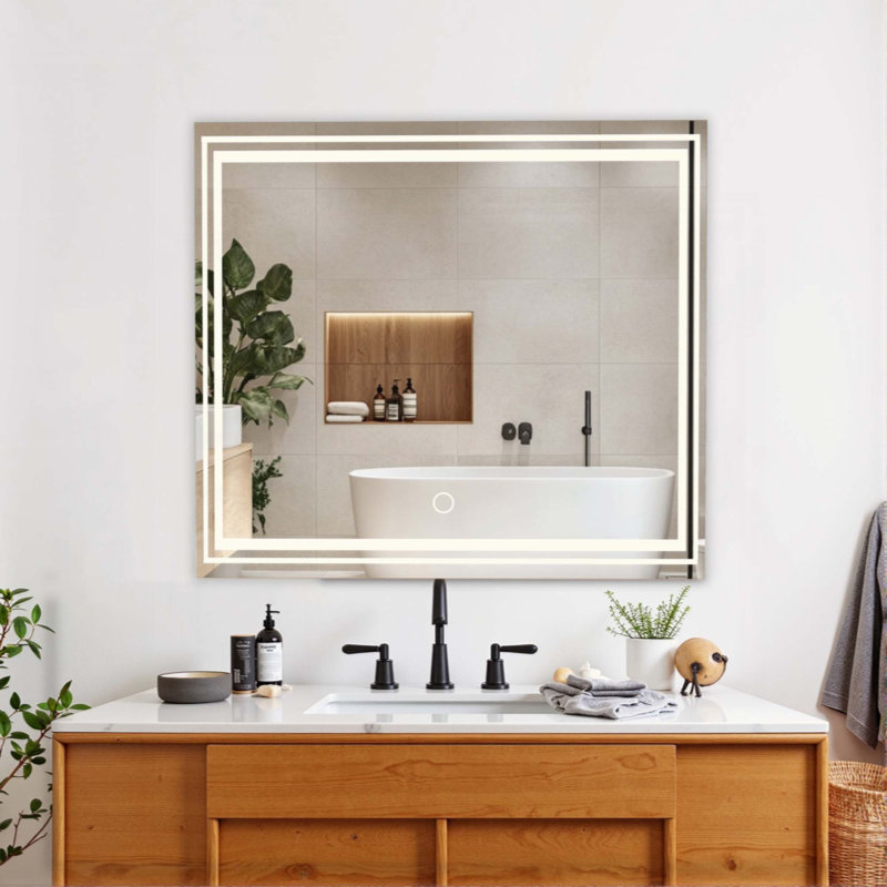 Miroir de salle de bain mural extra large à DEL, éclairage blanc/chaud/naturel réglable, cadre inclus