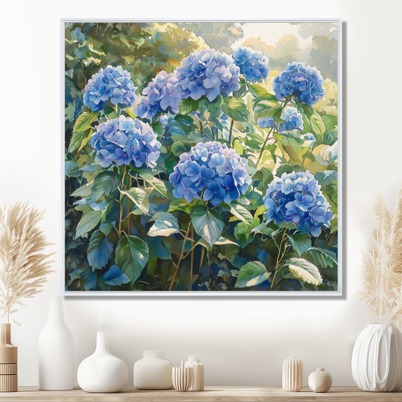Hydrangea Garden Delight Harmony I - Hydrangea, art mural, Impression encadrée flottante sans passe-partout, Blanc