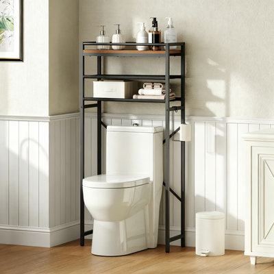 Rangement au-dessus de la toilette, organisateur de salle de bain à 3 niveaux avec porte-papier, tablettes de salle de bain autoportantes au-dessus de la toilette, tablette peu encombrante pour la salle de bain, buanderie, balcon, brun rustique