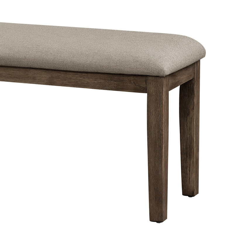Brown Mix Color Bench With Fabric Upholstery And Wooden Frame For Dining Room 48" Long Wire Brushed Support, Brown Mix