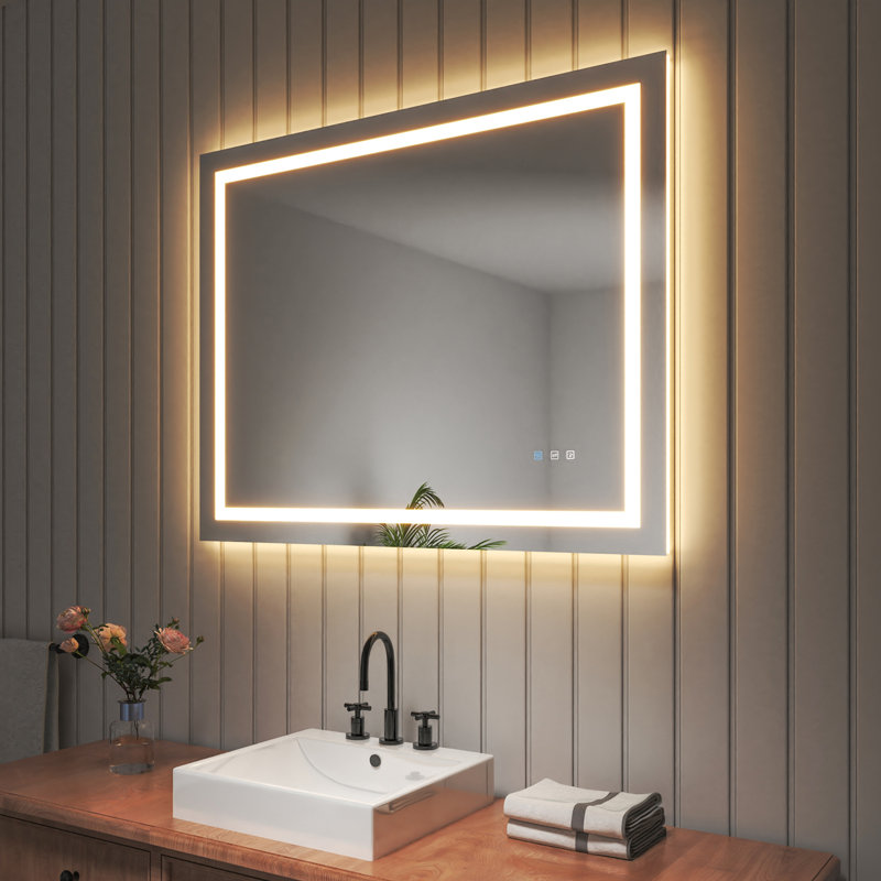 Frameless LED Light Anti-Fog Wall Bathroom Vanity Mirror with Backlit & Frontlit, 32" x 40"