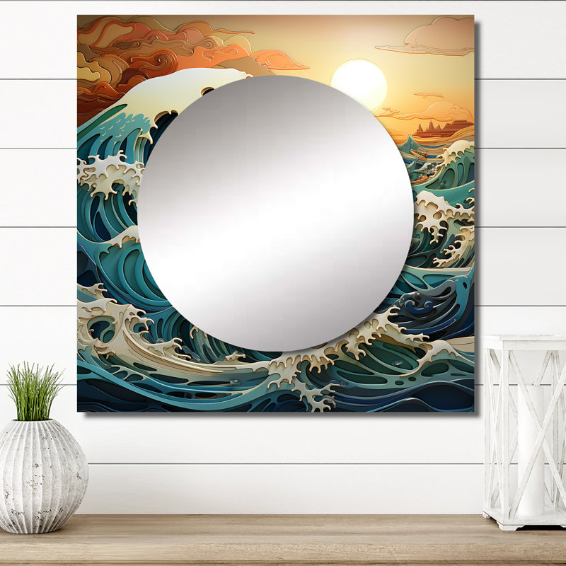 Ishrana - Miroir carré pour décoration murale océan, 23 po x 23 po