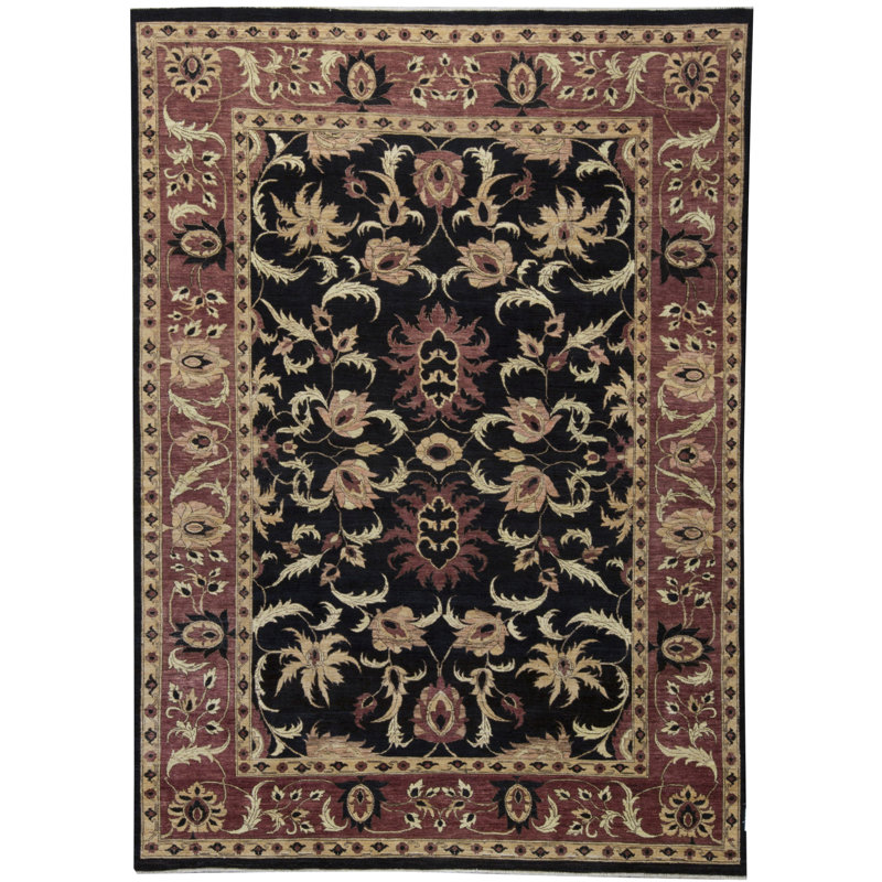 Tapis noir et rouge de haute qualité noué à la main