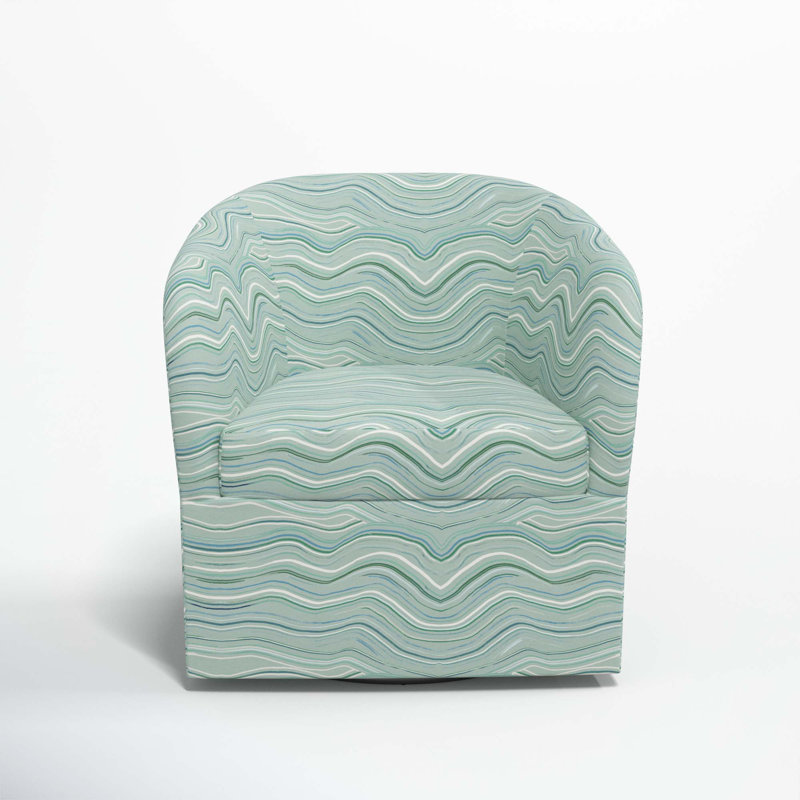 Lesia Upholstered Swivel Barrel Chair, Makes Waves Blue Mist