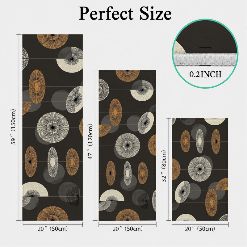 Tapis de cuisine lavables antidérapants à cercles abstraits
