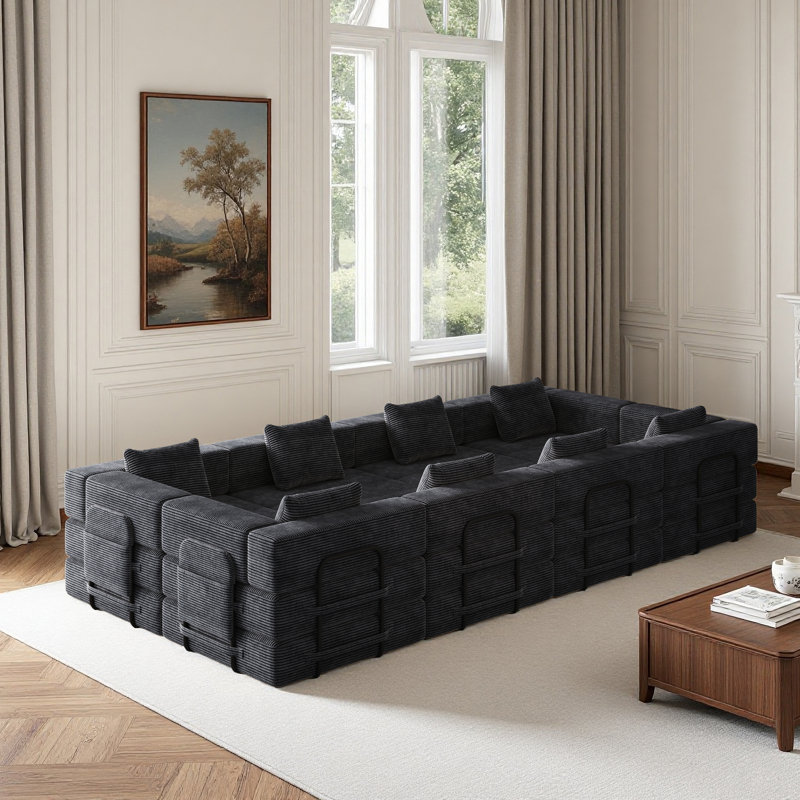 Canapé compressible en velours côtelé, ensemble de canapé-lit pliant, canapé convertible 2 pièces 3 places, canapé 2 places, très grand canapé d'angle, noir