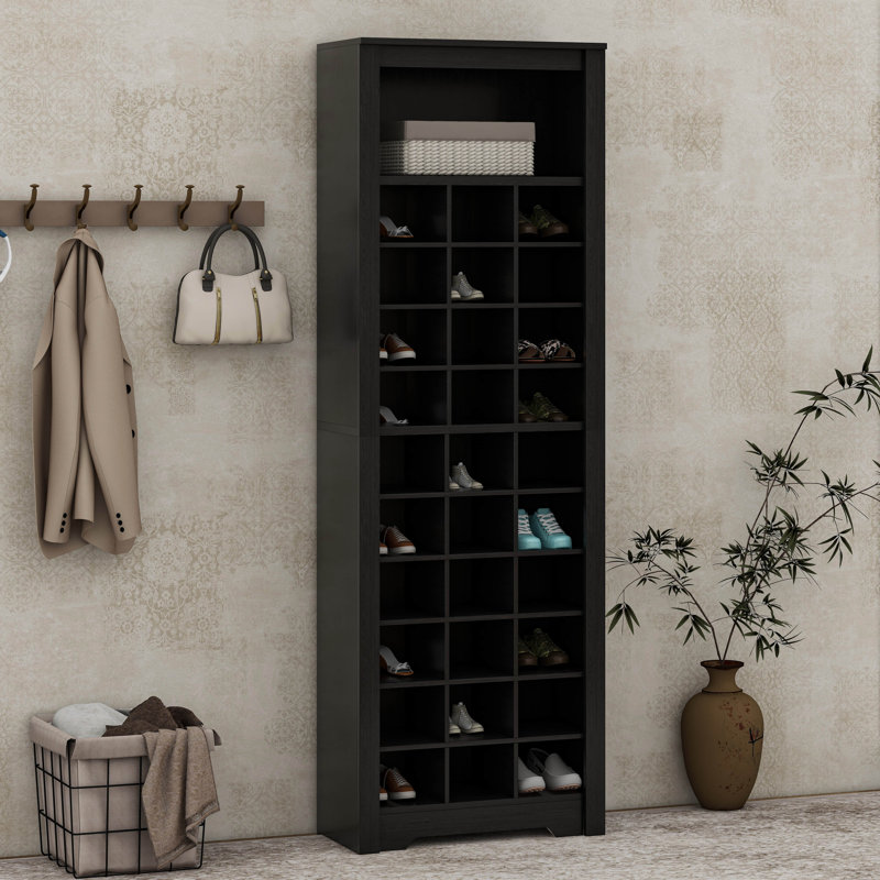 Armoire à chaussures de style contemporain avec 30 casiers de rangement et capacité de rangement multiple, Noir