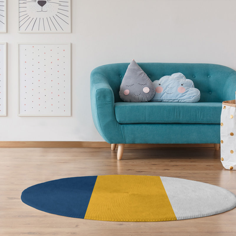 Tapis bleu/jaune, Rond 5 pi