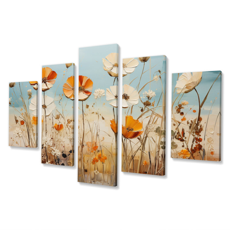 «Meadow Expressive Fields Pointillism I», reproduction d'art sur toile florale, 5 panneaux