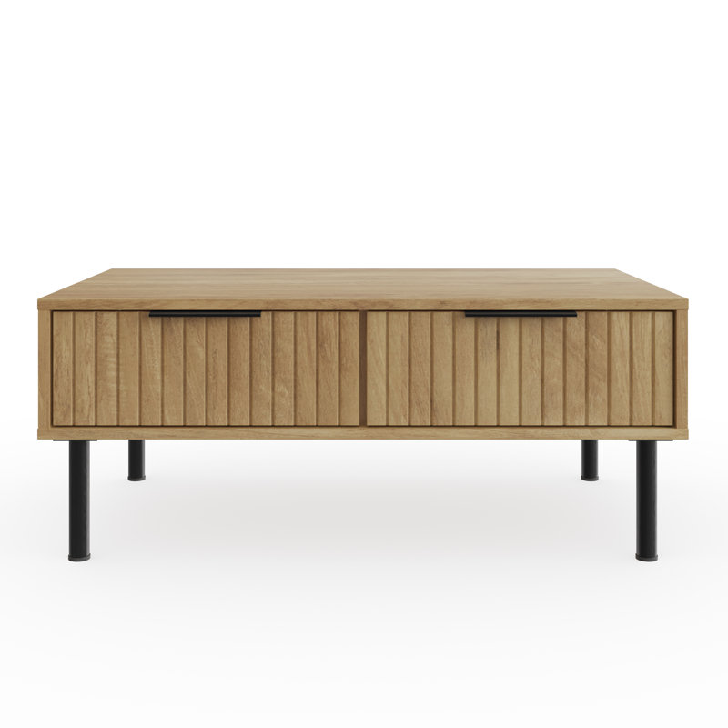 Nervata Living Four Leg Coffee Table with Storage, Oak, Black