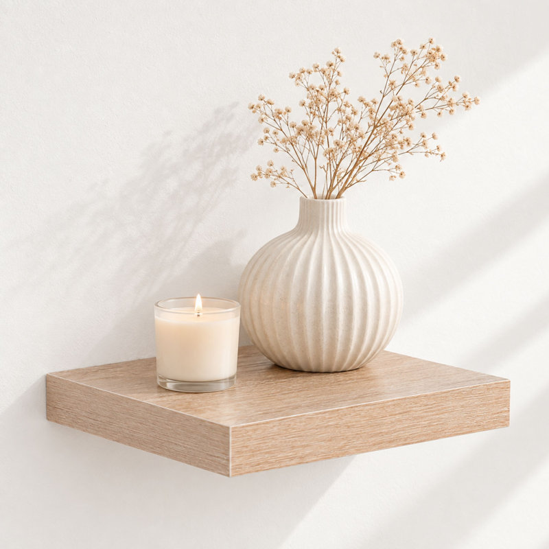 Hudson Floating Wall Shelf Kit, Light-Oak Effect, Chunky 3.8cm, 4cm H x 24cm W x 24cm D, Oak