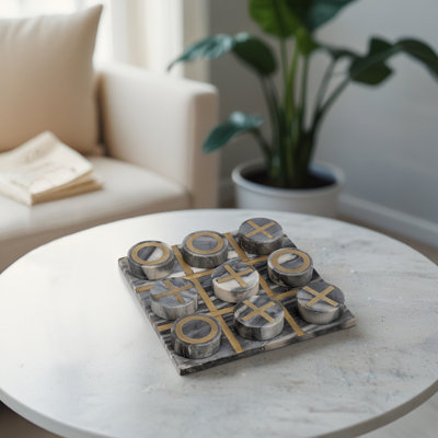 Decorative Tic Tac Toe Game Contemporary Stylish and Gold Marble Family Game Night