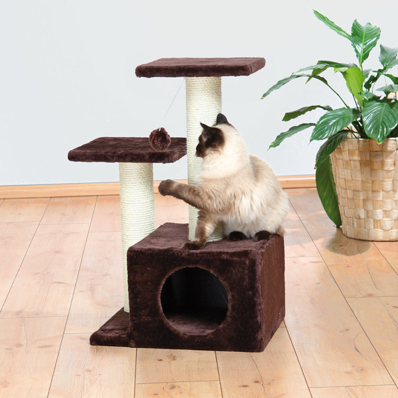 Brown Sisal and Plush 28" Freestanding Cat Tree with Condo and Perches