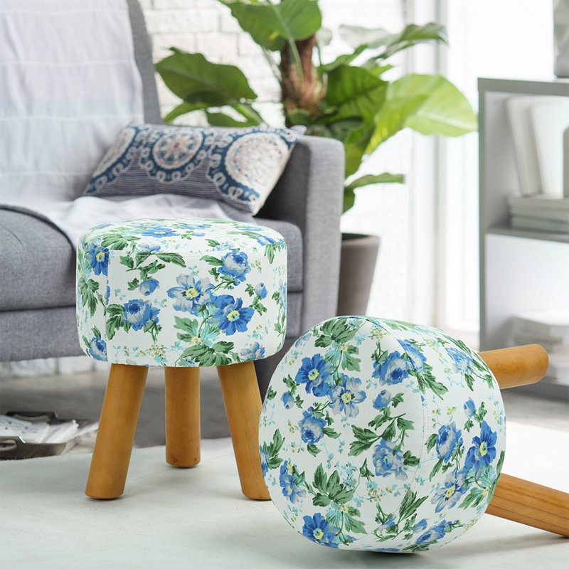 Abarca Solid Wood Accent Stool, Blue