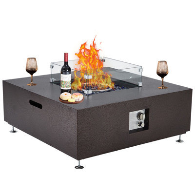 Propane Fire Pit Table for Outside Patio, Outdoor Gas Fire Pit Tabletop Fireplace with Blue Fire Glass, 50000 BTU Fire Table for Patio Furniture Set, Cover Included